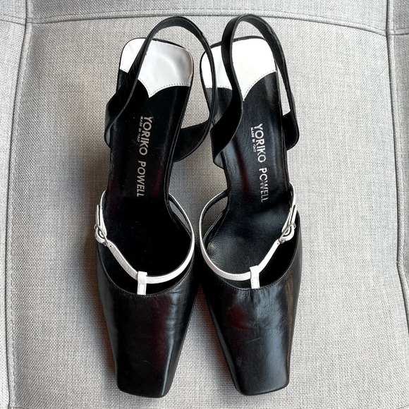 Yoriko Powell Made in Italy Vintage Leather Sling Back Heels - Picture 3 of 7
